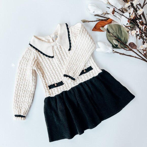 Janie and Jack Sugar Cable Knit Colorblock Sweater Dress (EUC) - Picture 1 of 5